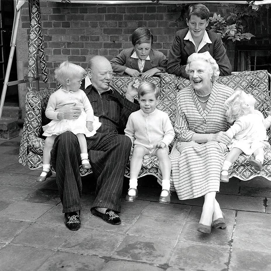 Emma Soames on her grandfather’s knee in 1951 - Popperfoto via Getty Images