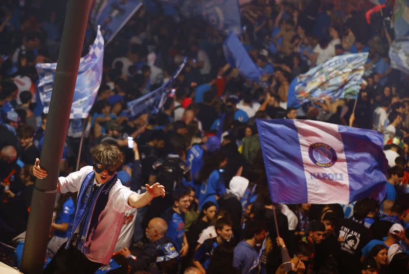 Serie A - Napoli fans celebrate winning Serie A