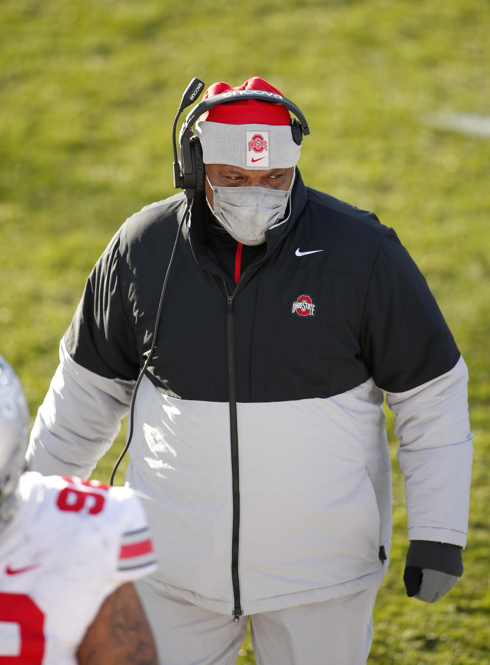 Ohio State interim head coach Larry Johnson looks on during the second half of an NCAA college football game against Michigan State, Saturday, Dec. 5, 2020, in East Lansing, Mich. (AP Photo/Al Goldis)
