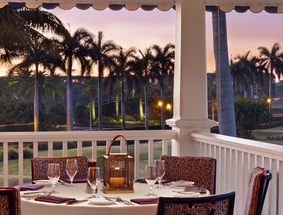 Both steak and seafood items on the Valentine’s prix-fixe menu at the Flagler Steakhouse, which is on the second floor of The Breakers golf and tennis clubhouse.