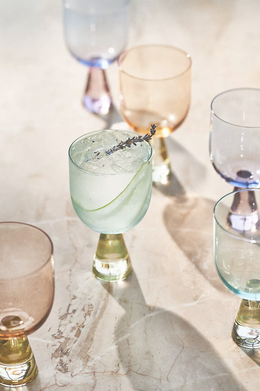 Ramona Wine Glasses, Set of 4 in green, orange, blue (Photo via Anthropologie)