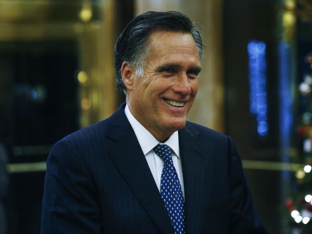 Mitt Romney speaks after a dinner meeting with then-President-elect Donald Trump in New York: REUTERS/Lucas Jackson