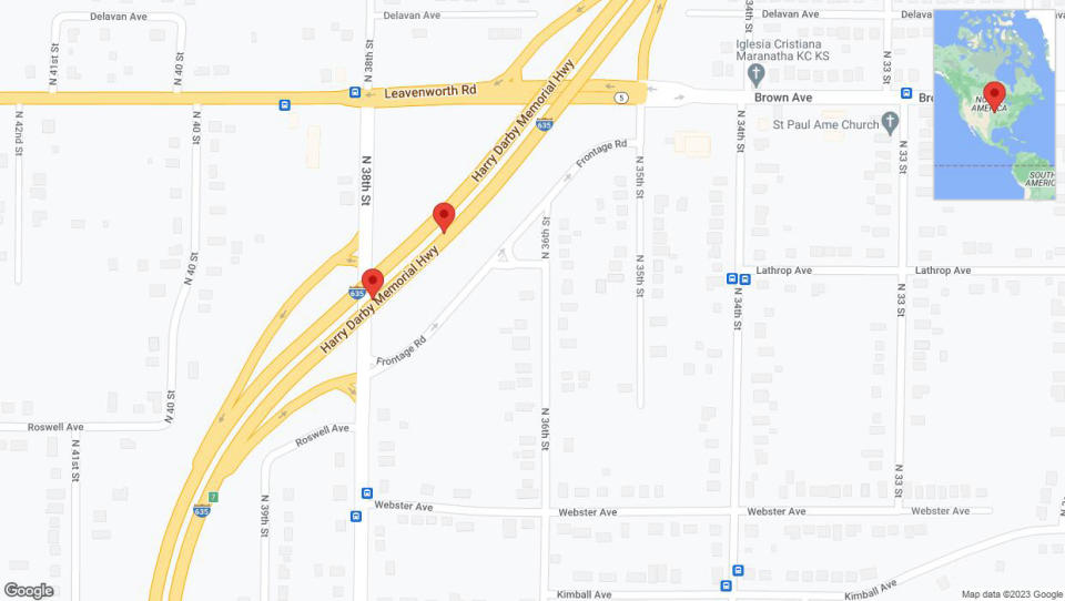 A detailed map that shows the affected road due to 'Broken down vehicle on northbound I-635 in Kansas City' on November 22nd at 2:26 p.m.