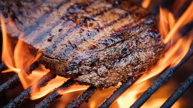 flank steak on grill