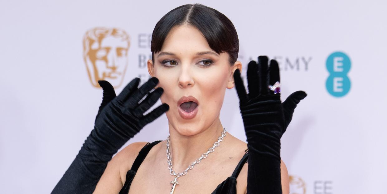 london, england   march 13 millie bobby brown attends the ee british academy film awards 2022 at royal albert hall on march 13, 2022 in london, england photo by jeff spicergetty images