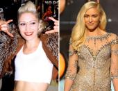 Gwen Stefani Era muy joven en la primera foto (26) y vivía su primera etapa con No Doubt, el grupo que la condujo al éxito (Qué recuerdos con 'Don’t speak…), se ha sofisticado pero Gwen tiene la misma cara a sus 43 años.