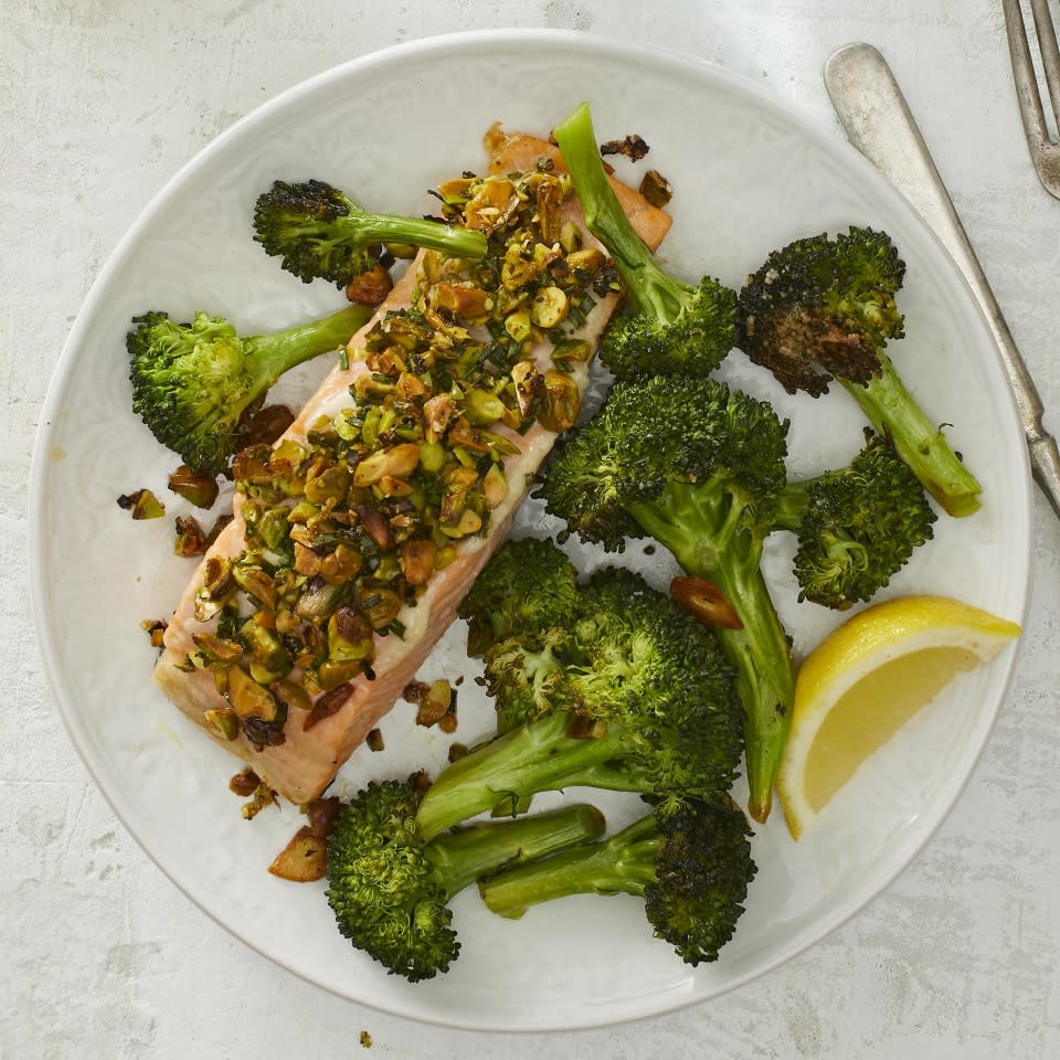 Roasted Pistachio-Crusted Salmon with Broccoli