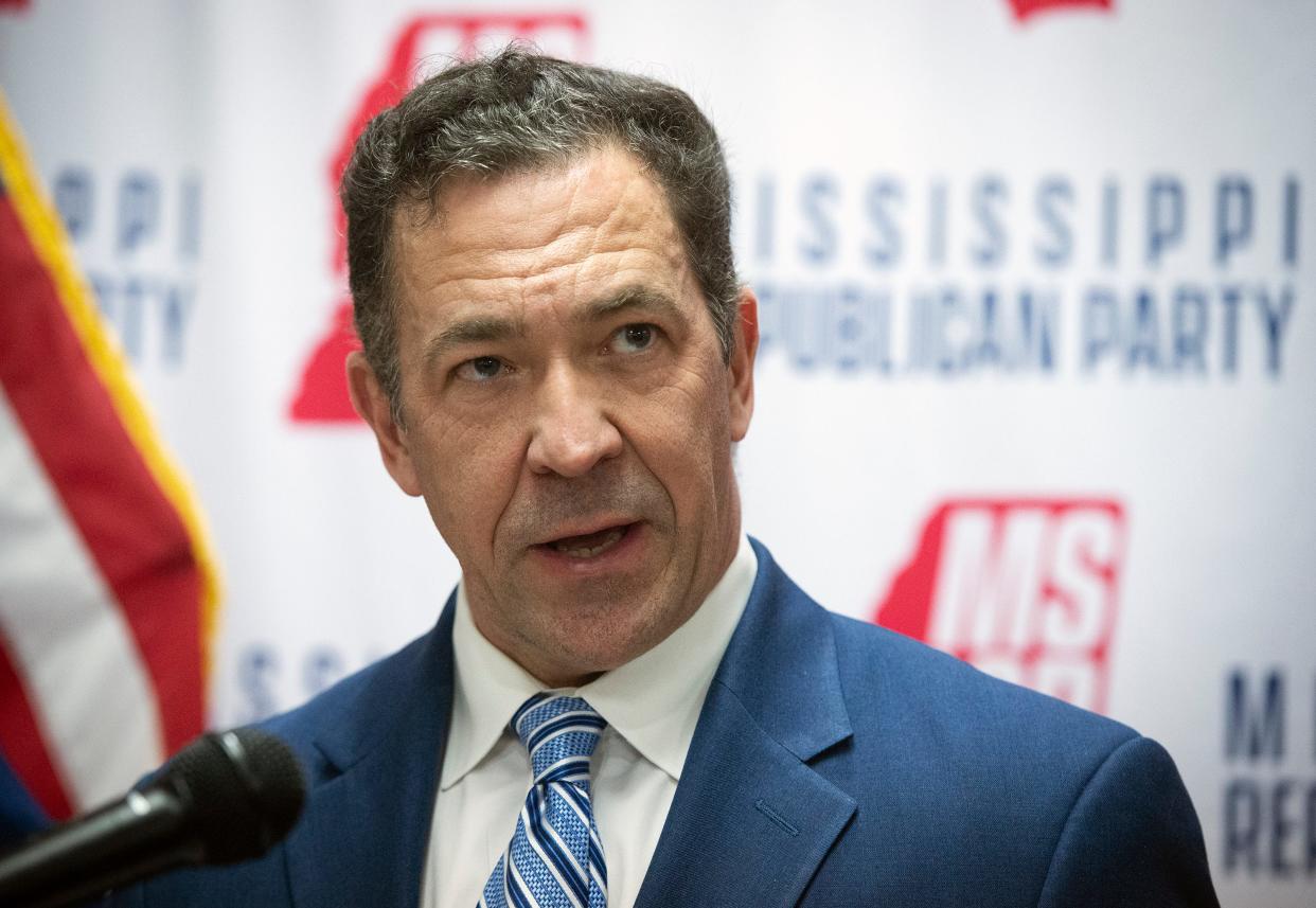 Sen. Chris McDaniel of Ellisville, Miss., announces his candidacy  for lieutenant governor during an event at GOP Headquarters in Jackson, Monday, Jan. 30, 2023.