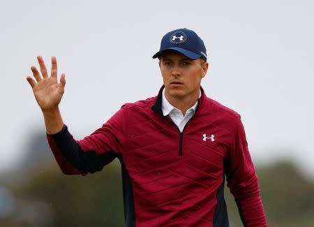 Golf : The 146th Open Championship - Royal Birkdale - Southport, Britain - July 21, 2017 USA’s Jordan Spieth reacts after holing his eagle putt on the 15th green during the second round REUTERS/Phil Noble