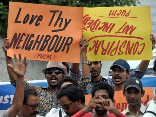 Activists of The Pakistan United Christian Movement protest over the case of Rimsha Masih, a Christian girl accused of blasphemy, during a rally in Rawalpindi in September 2012. Rights activists have urged Pakistan to repeal its blasphemy laws, arguing it is often used to settle personal disputes