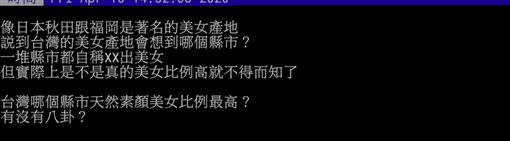 鄉民討論究竟台灣那個縣市天然正妹多。（圖／翻攝自Ptt）