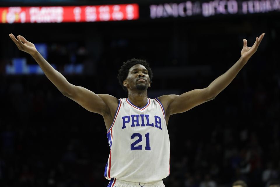 Joel Embiid drinks in the adulation of Sixers fans like it's a sweet, sweet Shirley Temple. (AP)