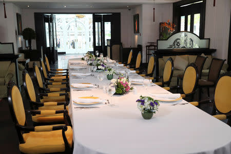 FILE PHOTO - A view of the table in the room which was supposed to host a working lunch between U.S. President Donald Trump and North Korean leader Kim Jong Un, that was cancelled, during the second U.S.-North Korea summit at the Metropole Hotel in Hanoi, Vietnam, February 28, 2019. REUTERS/Leah Millis/File Photo