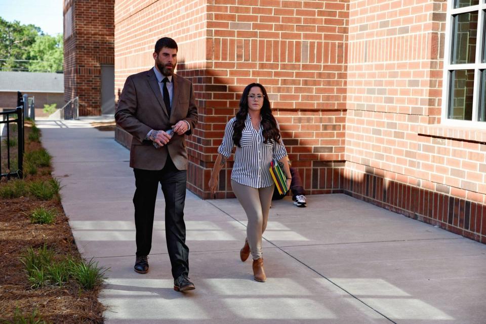 Jenelle Evans and David Eason arrive at court on Tuesday, June 25 without their children yet again. The Teen Mom 2 star’s custody battle is far from over, as it could take “months” to get the children back according to a source familiar with the case. 25 Jun 2019 Pictured: David Eason, Jenelle Evans. Photo credit: Michael Cline Spencer / MEGA TheMegaAgency.com +1 888 505 6342 (Mega Agency TagID: MEGA452449_002.jpg) [Photo via Mega Agency]