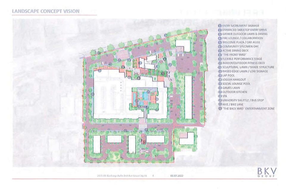 An overhead concept for the "Gather Iowa" development in Coralville on the corner of Highway 6 and 1st Avenue.