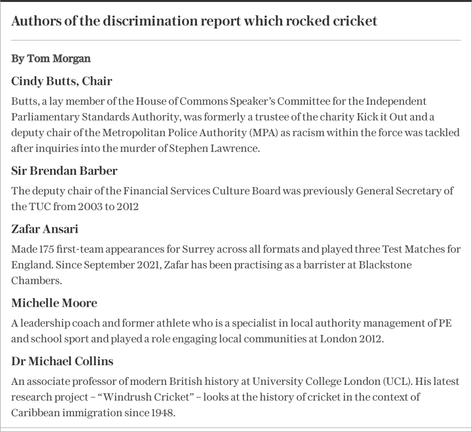 Authors of the discrimination report which rocked cricket