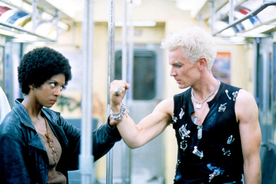 Spike fights a slayer in a subway car