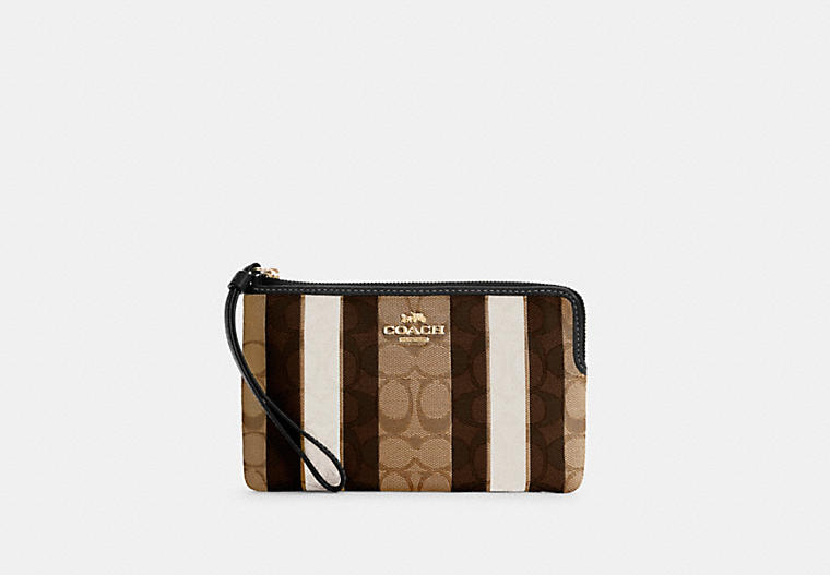 Large Corner Zip Wristlet In Signature Jacquard With Stripes