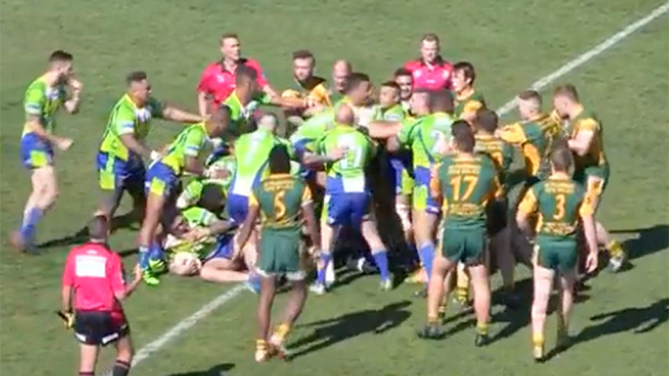 One of the brawls between the Oran Park Chargers and Mittagong Lions. Pic: YouTube/Tonto