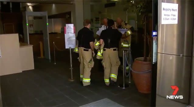 A fire alarm forced the court to evacuate on Monday. Source: 7 News