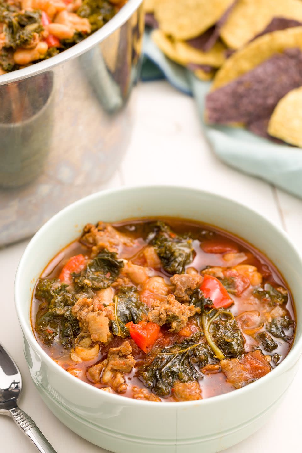 Spicy Turkey Sausage and Kale Chili