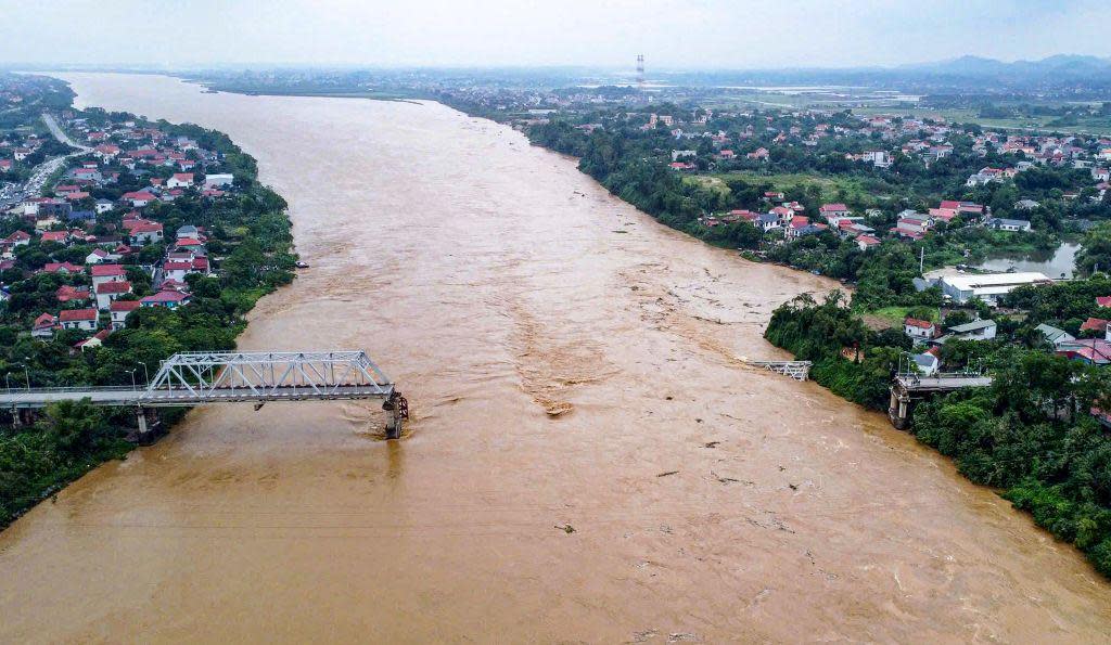 The collapsed Phong Chau bridge over the Red River in Phu Tho province on September 9, 2024