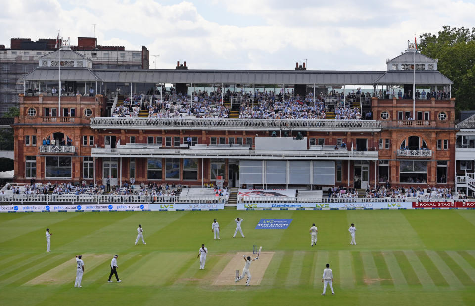 LONDON, ENGLAND - AUGUST 14: A general view of the England batsman Joe Root celebrating his 100 during day three of the Second Test Match between England and  India at Lord's Cricket Ground on August 14, 2021 in London, England. (Photo by Stu Forster/Getty Images)