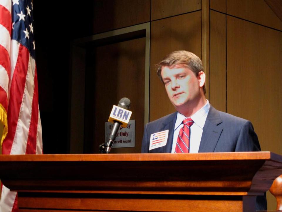 Luke Letlow, R-Start, chief of staff to exiting U.S. Rep. Ralph Abraham, speaks on July 22, 2020, after signing up to run for Louisiana’s 5th Congressional District in Baton Rouge, La.