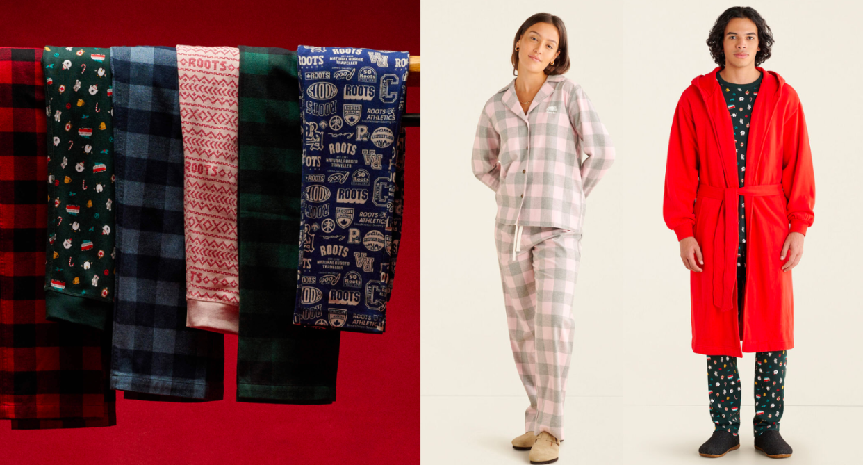 Save 30% on pajamas and loungewear at Roots. Photos via Roots.