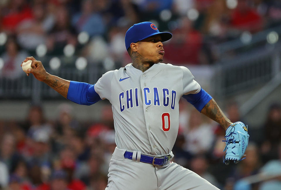 ATLANTA, GEORGIA - SEPTEMBER 28:  Marcus Stroman #0 of the Chicago Cubs pitches in the first inning against the Atlanta Braves at Truist Park on September 28, 2023 in Atlanta, Georgia. (Photo by Kevin C. Cox/Getty Images)