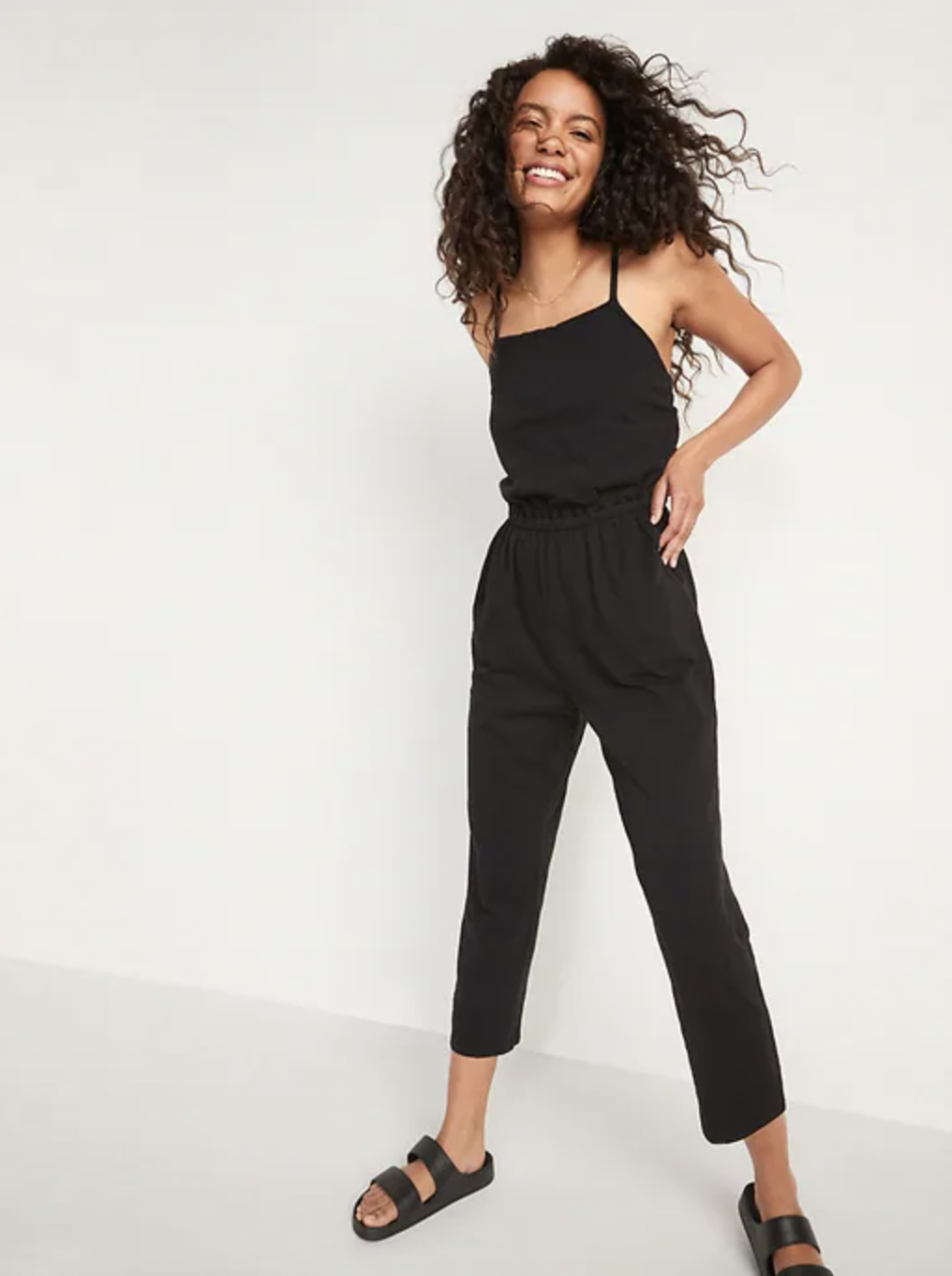 Waist-Defined Sleeveless Cropped Cami Jumpsuit in Black (Photo via Old Navy)