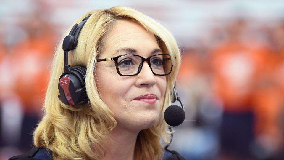 Mandatory Credit: Photo by Alan Schwartz/Csm/Shutterstock (8137041at)ESPN reporter Doris Burke prior to Syracuse University defeating Florida State University 82-72 in men's basketball at the Carrier Dome in Syracuse, NYNCAA Basketball: Florida State vs Syracuse, Syracuse, USA - 28 Jan 2017.