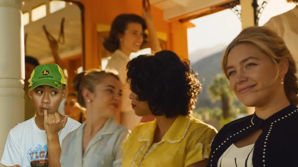 author photoshopped into "don't worry darling" scene starring florence pugh