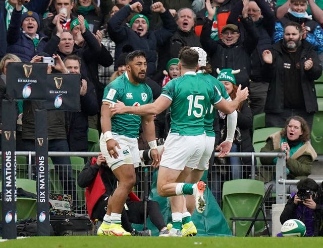 Bundee Aki, left, will captain Ireland