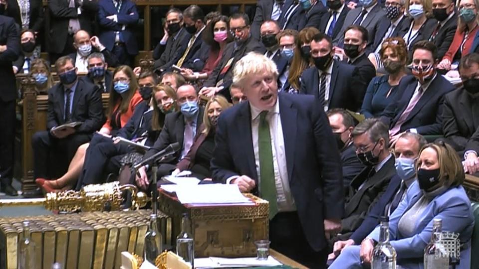 Prime Minister Boris Johnson speaks during Prime Minister’s Questions (House of Commons/PA) (PA Wire)