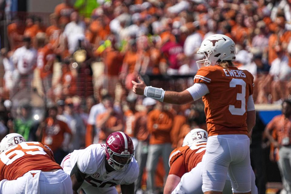 Texas quarterback Quinn Ewers was making only his second career start in last year's game against Alabama. He played well for a quarter but then was knocked out with a shoulder injury. Hudson Card finished the game, a 20-19 Crimson Tide victory.