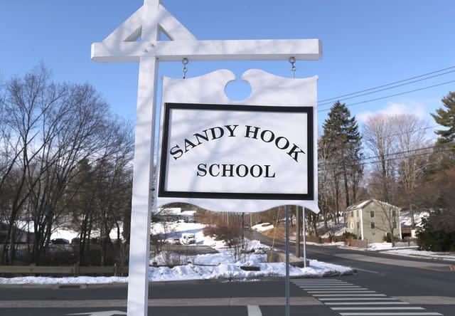 John Moore/Getty Images A sign near the Sandy Hook school