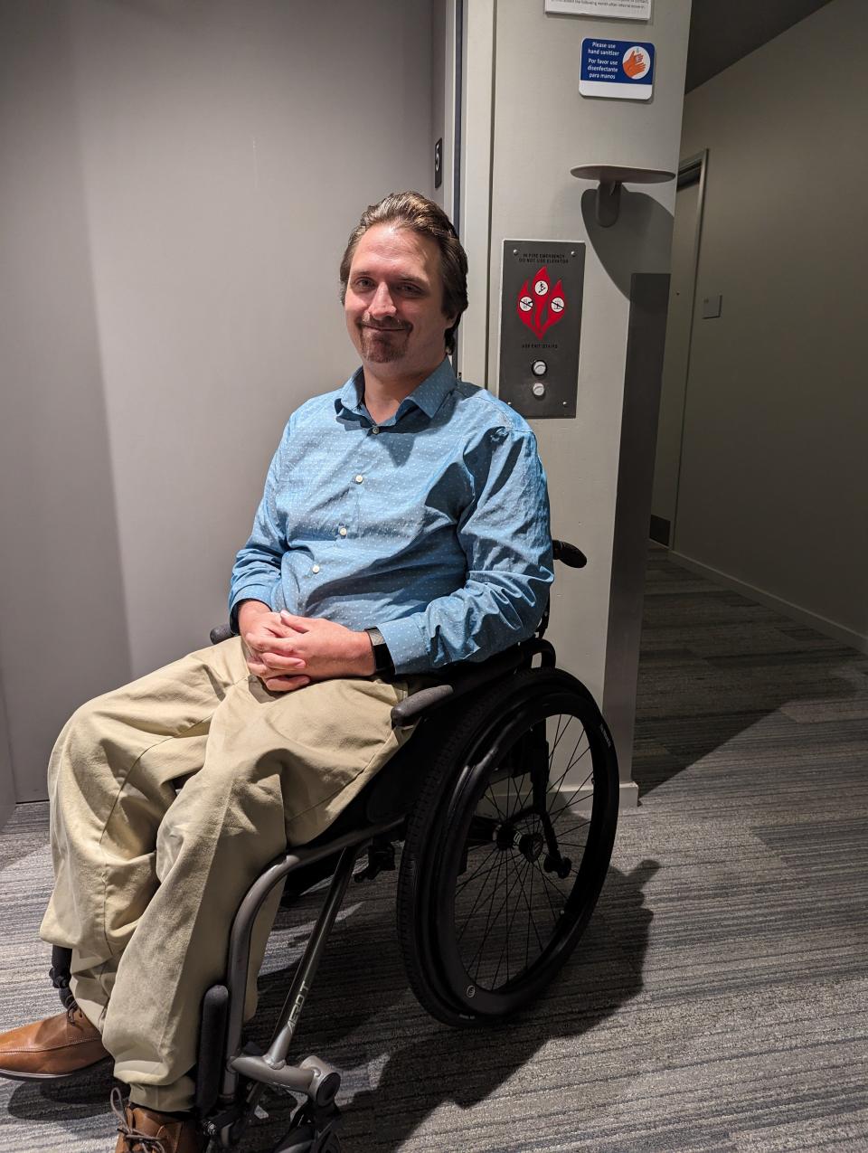 Jon Pielaet in his wheelchair.