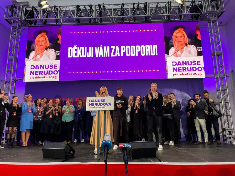 Danuse Nerudova at election headquarters in central Prague