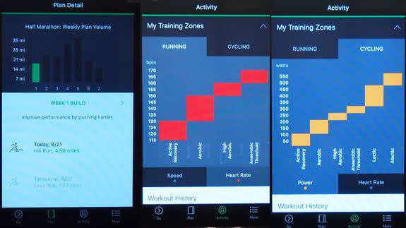 A few screens from the Oakley Radar Pace app.