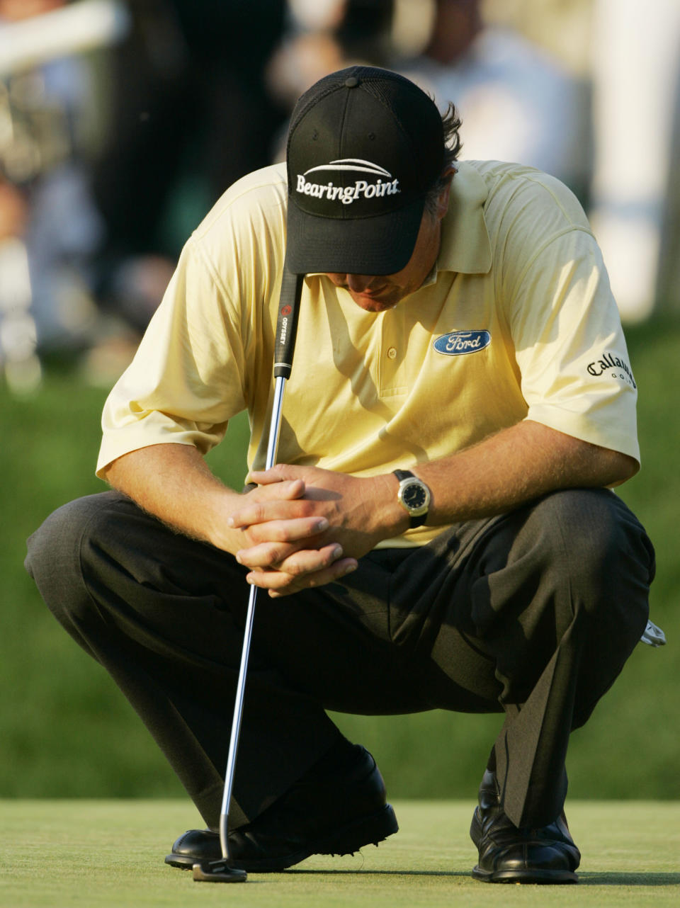 FILE - In this June 18, 2006, file photo, Phil Mickelson, of the United States, waits to putt on the 18th green in the final round of the U.S. Open at Winged Foot Golf Club in Mamaroneck, N.Y. Mickelson lost to Geoff Ogilvy of Australia. Mickelson is now exempt to return to Winged Foot for the U.S. Open in September. (AP Photo/Charles Krupa, File)