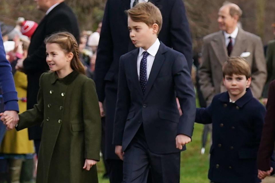 <p>Joe Giddens/PA Images via Getty </p> Princess Charlotte, Prince George and Prince Louis at Christmas 2023