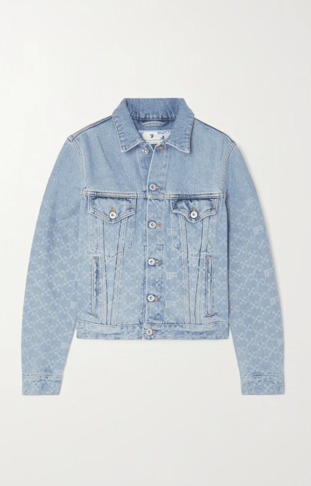 <p>Off-White Printed Denim Jacket, $497.96 (from $829.94), <a href="https://rstyle.me/+B5nbzfI6EPavHLrIYlqFQQ" rel="nofollow noopener" target="_blank" data-ylk="slk:available here;elm:context_link;itc:0;sec:content-canvas" class="link ">available here</a> (sizes IT 36-44)</p>