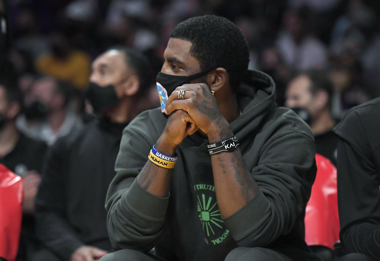 Brooklyn Nets superstar Kyrie Irving is sitting on the sidelines to start the season. (Kevork Djansezian/Getty Images)