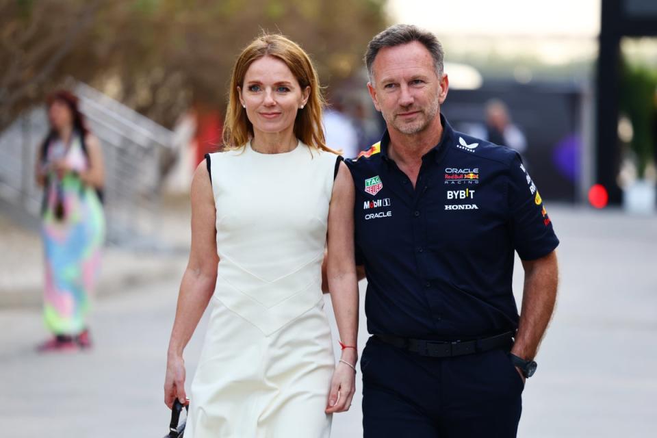 Horner was hand-in-hand with wife Geri Halliwell in the Bahrain paddock on Saturday (Getty Images)