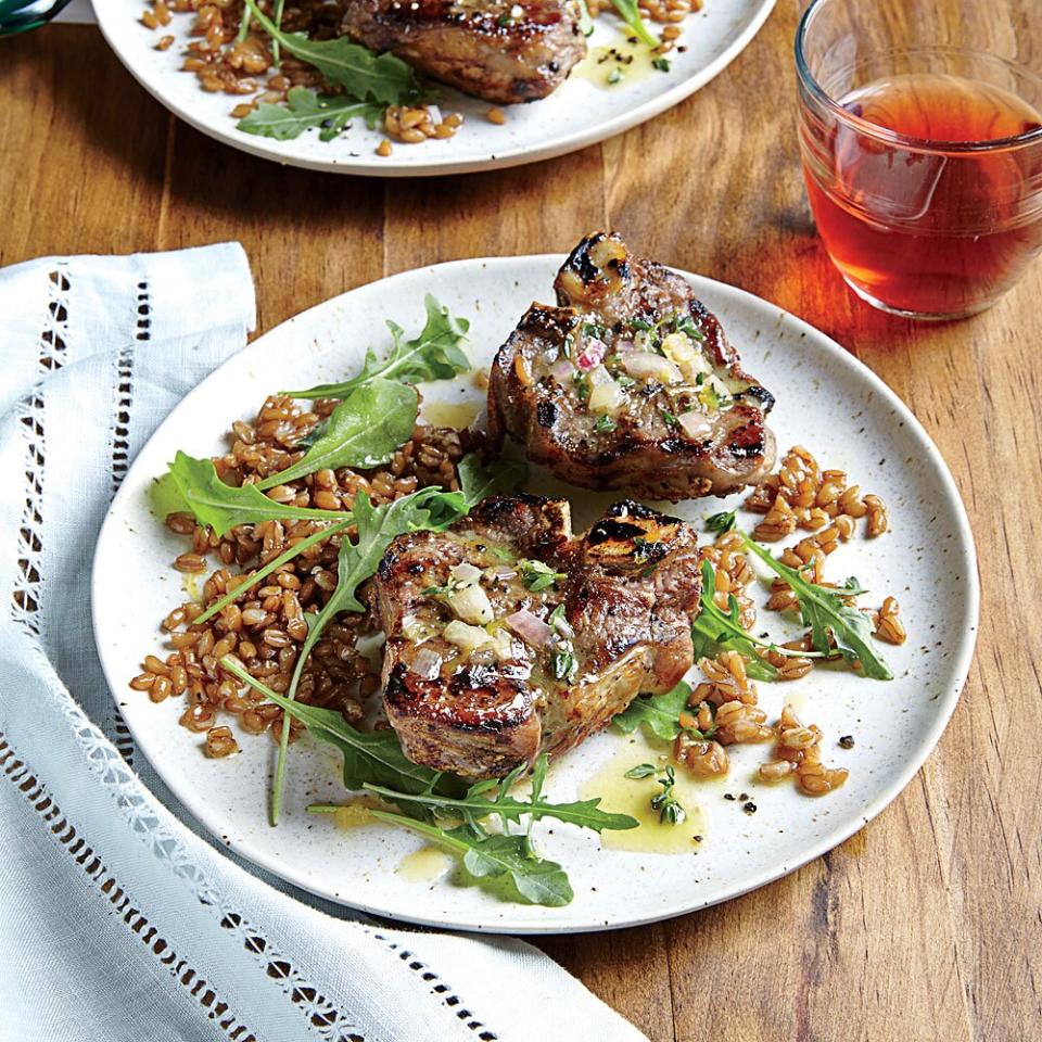 17. Lamb Chops with Farro, Arugula, and Lemon-Thyme Vinaigrette