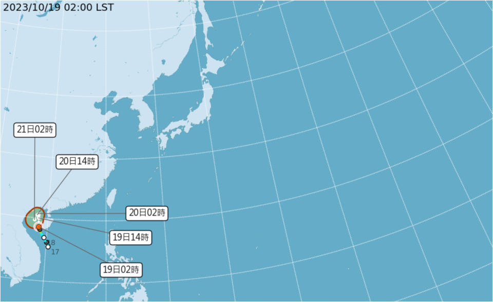 路徑潛勢預報。（圖取自中央氣象署網站）