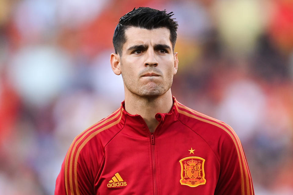 SEVILLE, SPAIN - JUNE 02: Alvaro Morata of Spain looks on prior to the UEFA Nations League League A Group 2 match between Spain and Portugal at Estadio Benito Villamarin on June 02, 2022 in Seville, Spain. (Photo by David Ramos/Getty Images)