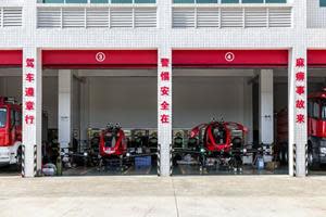 (EHang 216F in a fire station in Yunfu, China)