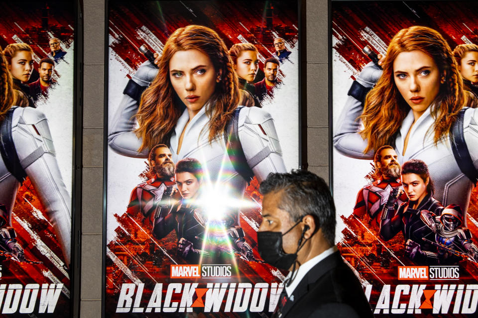 Scenes from the El Capitan Theatre in the heart of Hollywood, CA, during opening weekend of Marvels, Black Widow (Jay L. Clendenin / Los Angeles Times via Getty Images)